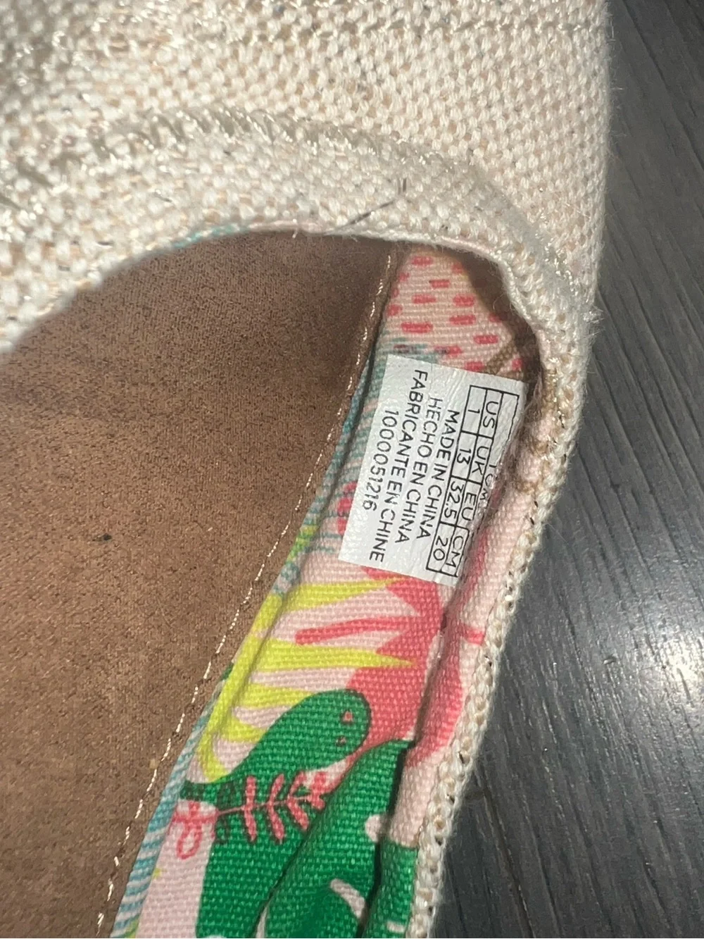 Toms Beige Canvas Flats with Colorful Floral Lining